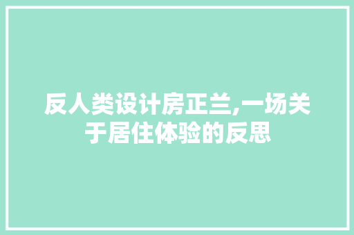 反人类设计房正兰,一场关于居住体验的反思