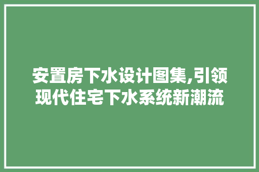 安置房下水设计图集,引领现代住宅下水系统新潮流