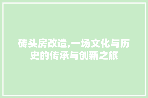 砖头房改造,一场文化与历史的传承与创新之旅
