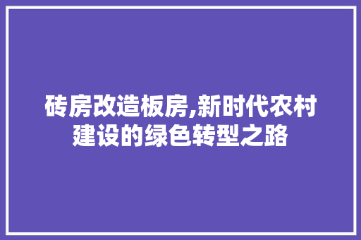砖房改造板房,新时代农村建设的绿色转型之路