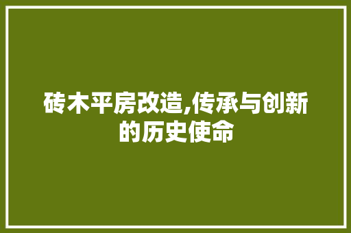 砖木平房改造,传承与创新的历史使命