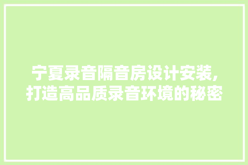 宁夏录音隔音房设计安装,打造高品质录音环境的秘密武器