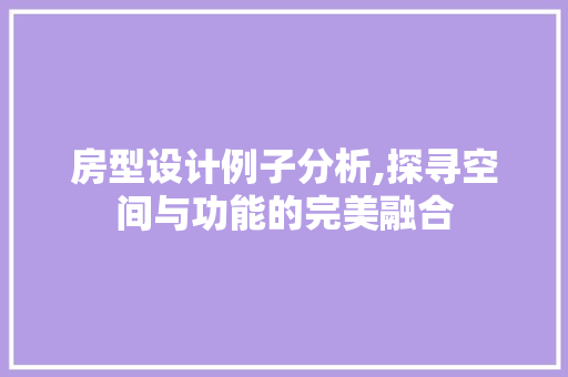 房型设计例子分析,探寻空间与功能的完美融合