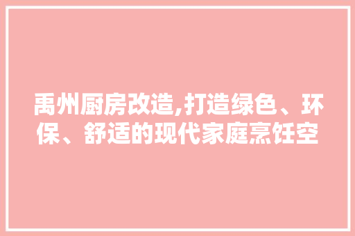 禹州厨房改造,打造绿色、环保、舒适的现代家庭烹饪空间