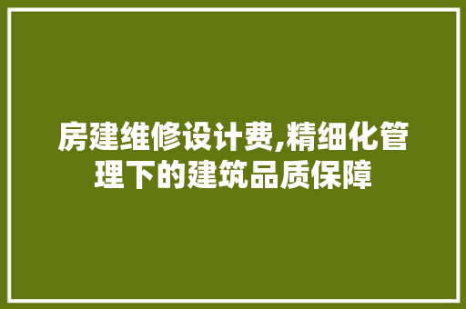 房建维修设计费,精细化管理下的建筑品质保障