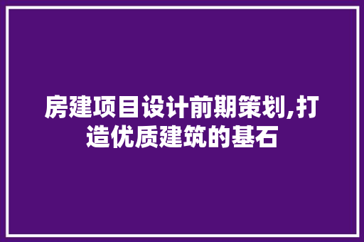 房建项目设计前期策划,打造优质建筑的基石