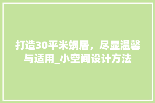 打造30平米蜗居，尽显温馨与适用_小空间设计方法
