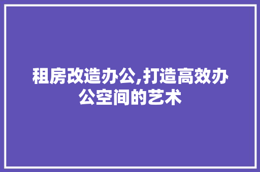 租房改造办公,打造高效办公空间的艺术