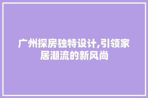 广州探房独特设计,引领家居潮流的新风尚