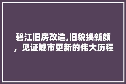 碧江旧房改造,旧貌换新颜，见证城市更新的伟大历程