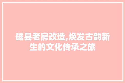 磁县老房改造,焕发古韵新生的文化传承之旅