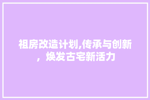 祖房改造计划,传承与创新，焕发古宅新活力