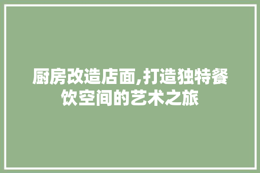 厨房改造店面,打造独特餐饮空间的艺术之旅