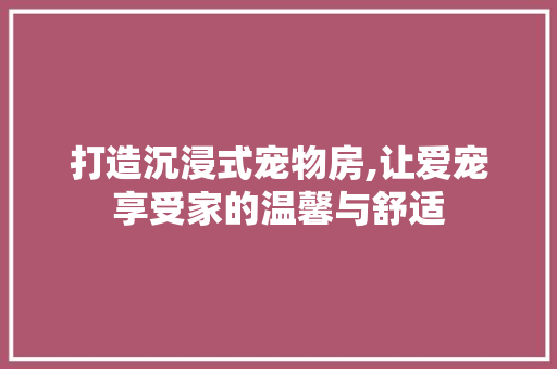 打造沉浸式宠物房,让爱宠享受家的温馨与舒适