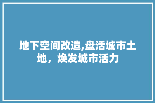 地下空间改造,盘活城市土地，焕发城市活力