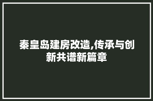 秦皇岛建房改造,传承与创新共谱新篇章