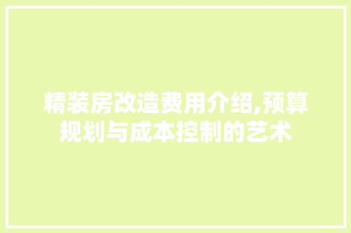 精装房改造费用介绍,预算规划与成本控制的艺术