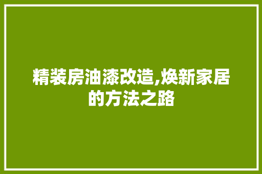 精装房油漆改造,焕新家居的方法之路