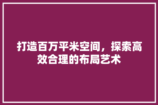 打造百万平米空间，探索高效合理的布局艺术