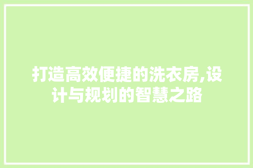 打造高效便捷的洗衣房,设计与规划的智慧之路