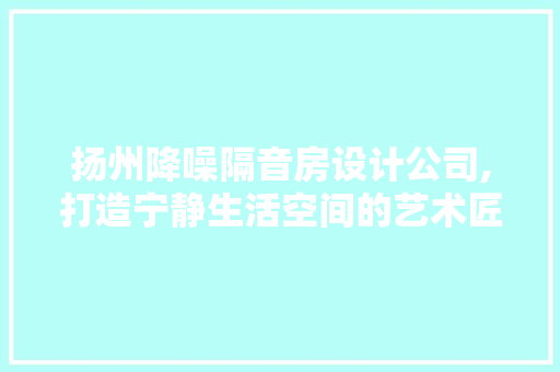 扬州降噪隔音房设计公司,打造宁静生活空间的艺术匠人