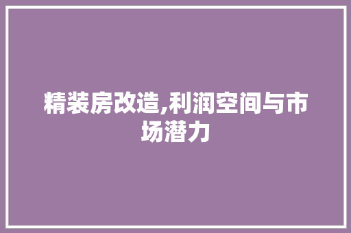 精装房改造,利润空间与市场潜力