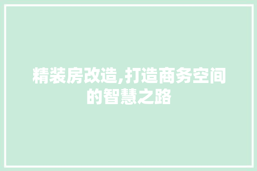 精装房改造,打造商务空间的智慧之路