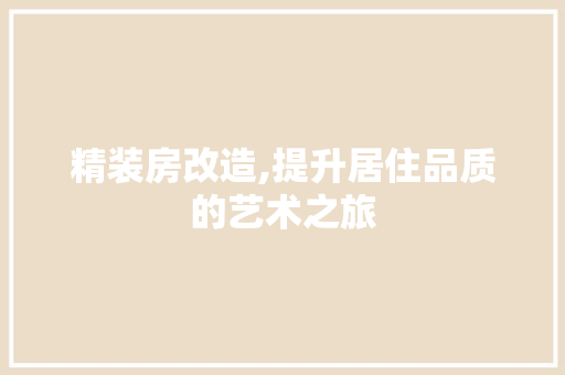 精装房改造,提升居住品质的艺术之旅