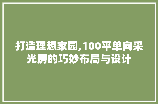 打造理想家园,100平单向采光房的巧妙布局与设计