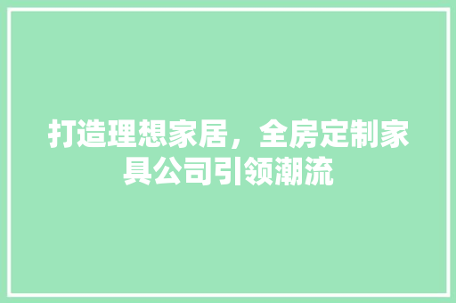 打造理想家居，全房定制家具公司引领潮流