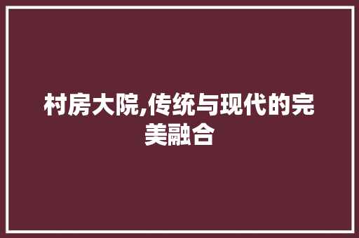 村房大院,传统与现代的完美融合