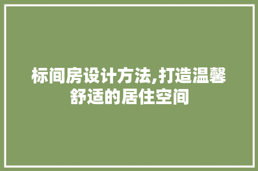 标间房设计方法,打造温馨舒适的居住空间