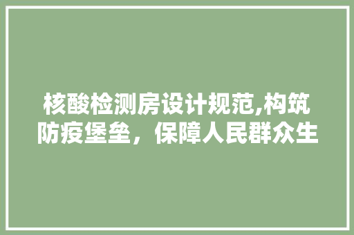 核酸检测房设计规范,构筑防疫堡垒，保障人民群众生命安全