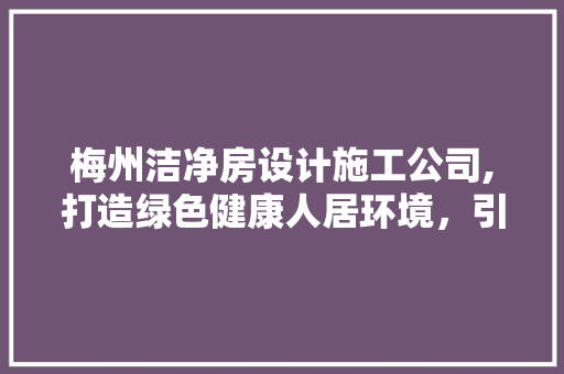 梅州洁净房设计施工公司,打造绿色健康人居环境，引领行业发展新潮流