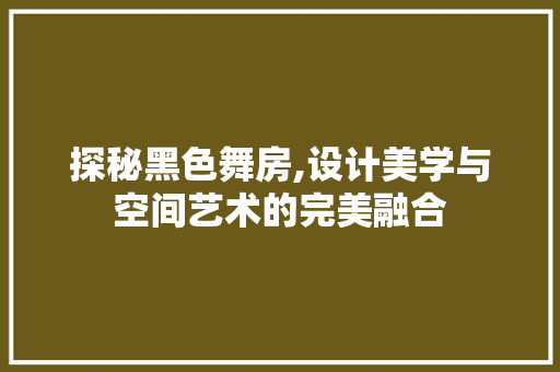 探秘黑色舞房,设计美学与空间艺术的完美融合