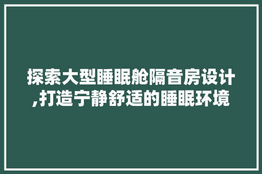 探索大型睡眠舱隔音房设计,打造宁静舒适的睡眠环境