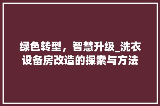 绿色转型，智慧升级_洗衣设备房改造的探索与方法
