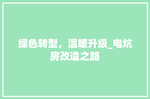 绿色转型，温暖升级_电炕房改造之路