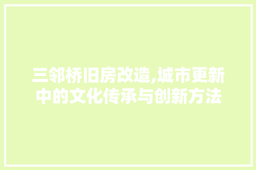 三邻桥旧房改造,城市更新中的文化传承与创新方法