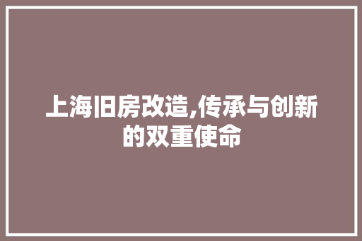 上海旧房改造,传承与创新的双重使命