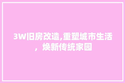 3W旧房改造,重塑城市生活，焕新传统家园