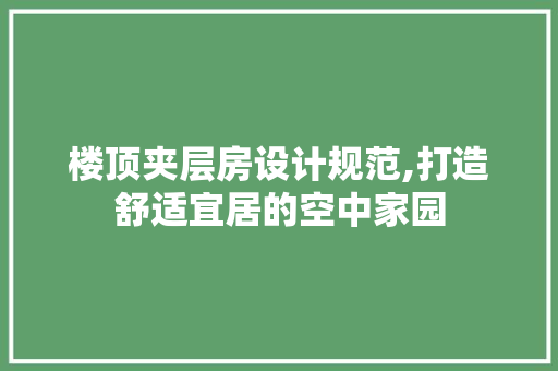 楼顶夹层房设计规范,打造舒适宜居的空中家园
