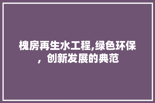 槐房再生水工程,绿色环保，创新发展的典范