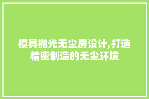 模具抛光无尘房设计,打造精密制造的无尘环境