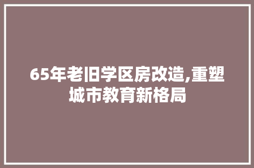 65年老旧学区房改造,重塑城市教育新格局