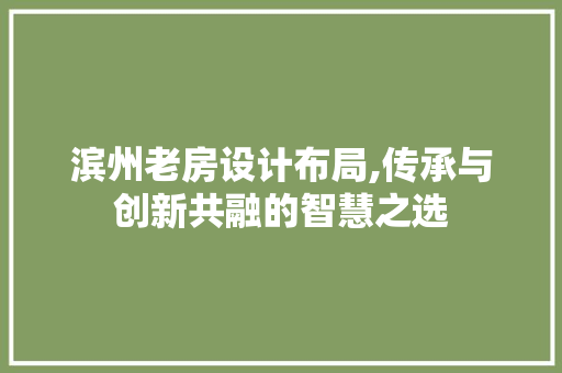 滨州老房设计布局,传承与创新共融的智慧之选