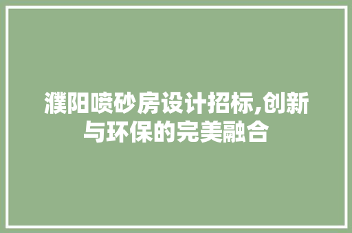 濮阳喷砂房设计招标,创新与环保的完美融合