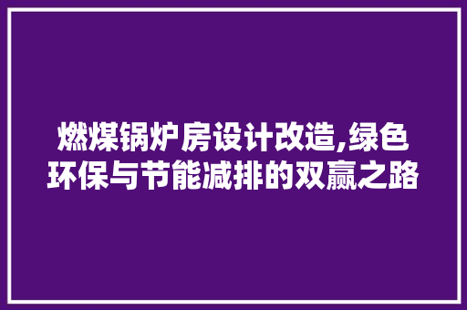 燃煤锅炉房设计改造,绿色环保与节能减排的双赢之路