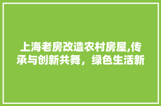 上海老房改造农村房屋,传承与创新共舞，绿色生活新篇章