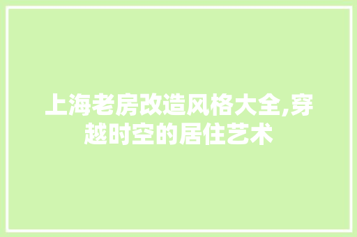 上海老房改造风格大全,穿越时空的居住艺术
